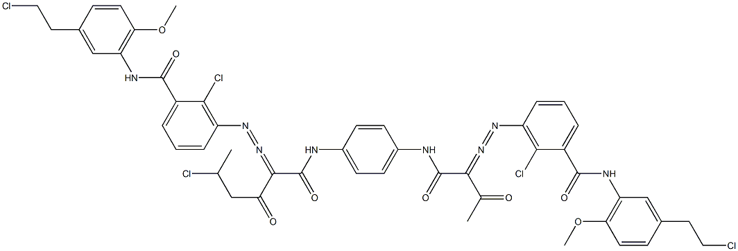 3,3'-[2-(1-Chloroethyl)-1,4-phenylenebis[iminocarbonyl(acetylmethylene)azo]]bis[N-[3-(2-chloroethyl)-6-methoxyphenyl]-2-chlorobenzamide] Struktur