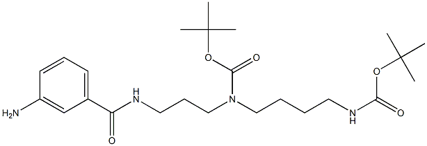 3-Amino-N-[3-[(tert-butoxycarbonyl)[4-(tert-butoxycarbonylamino)butyl]amino]propyl]benzamide Struktur