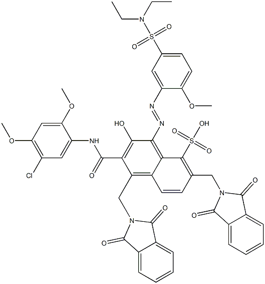 3-[(5-Chloro-2,4-dimethoxyphenyl)aminocarbonyl]-1-[5-[(diethylamino)sulfonyl]-2-methoxyphenylazo]-2-hydroxy-4,7-bis(phthalimidylmethyl)naphthalene-8-sulfonic acid Struktur