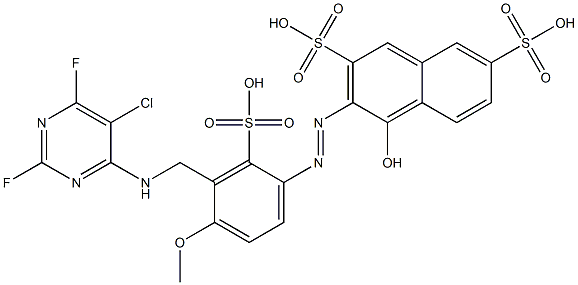 3-[[3-[[(5-Chloro-2,6-difluoropyrimidin-4-yl)amino]methyl]-4-methoxy-2-sulfophenyl]azo]-4-hydroxy-2,7-naphthalenedisulfonic acid Struktur