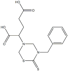 2-[(5-Benzyl-6-thioxotetrahydro-2H-1,3,5-thiadiazin)-3-yl]pentanedioic acid Struktur