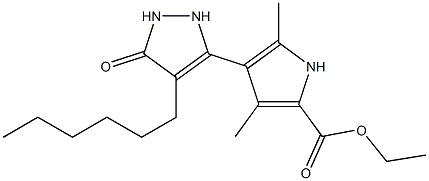 3,5-Dimethyl-4-(4-hexyl-5-oxo-3-pyrazolin-3-yl)-1H-pyrrole-2-carboxylic acid ethyl ester Struktur