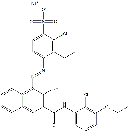 2-Chloro-3-ethyl-4-[[3-[[(2-chloro-3-ethoxyphenyl)amino]carbonyl]-2-hydroxy-1-naphtyl]azo]benzenesulfonic acid sodium salt Struktur