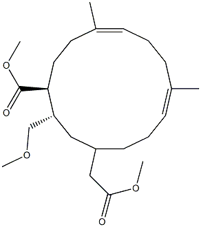 (3S,4S,7E,11E)-3-(Methoxymethyl)-4-(methoxycarbonyl)-7,11-dimethylcyclotetradeca-7,11-diene-1-acetic acid methyl ester Struktur