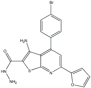 2-[[Hydrazino]carbonyl]-4-(4-bromophenyl)-6-(2-furanyl)thieno[2,3-b]pyridin-3-amine Struktur