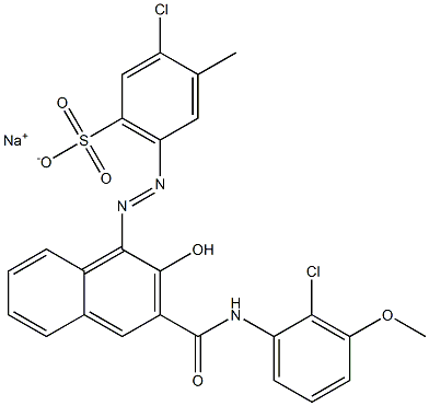 3-Chloro-4-methyl-6-[[3-[[(2-chloro-3-methoxyphenyl)amino]carbonyl]-2-hydroxy-1-naphtyl]azo]benzenesulfonic acid sodium salt Struktur