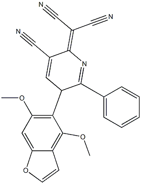 4,6-Dimethoxy-5-[[2-phenyl-5-cyano-3,6-dihydro-6-(dicyanomethylene)pyridin]-3-yl]benzofuran Struktur