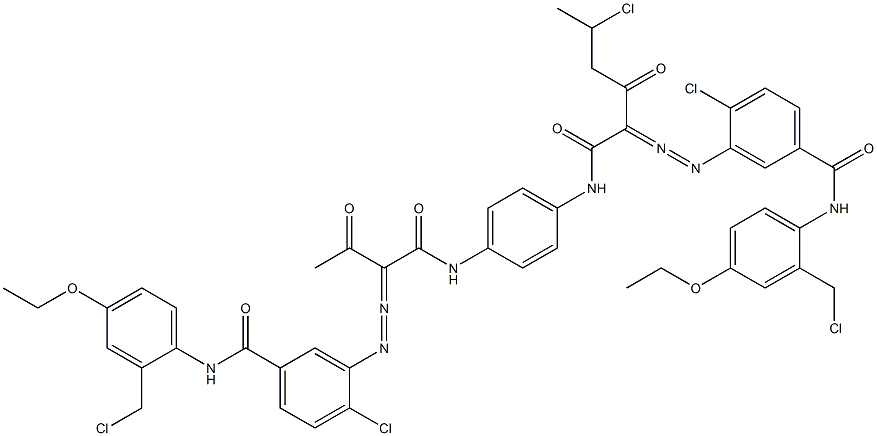 3,3'-[2-(1-Chloroethyl)-1,4-phenylenebis[iminocarbonyl(acetylmethylene)azo]]bis[N-[2-(chloromethyl)-4-ethoxyphenyl]-4-chlorobenzamide] Struktur