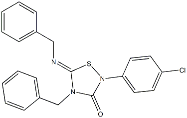 2-(4-Chlorophenyl)-4-benzyl-5-(benzylimino)-1,2,4-thiadiazolidin-3-one Struktur