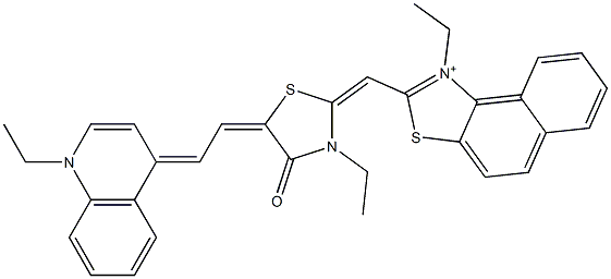 1-Ethyl-2-[[3-ethyl-5-[2-(1-ethylquinolin-4(1H)-ylidene)ethylidene]-4-oxothiazolidin-2-ylidene]methyl]naphtho[1,2-d]thiazol-1-ium Struktur