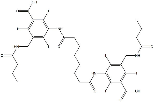 3,3'-(Suberoyldiimino)bis[5-(butyrylaminomethyl)-2,4,6-triiodobenzoic acid] Struktur