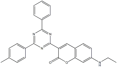 3-[6-Phenyl-4-(4-methylphenyl)-1,3,5-triazin-2-yl]-7-(ethylamino)coumarin Struktur