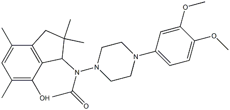 2,3-Dihydro-3-[[4-(3,4-dimethoxyphenyl)-1-piperazinyl]acetylamino]-2,2,5,7-tetramethyl-1H-inden-4-ol Struktur