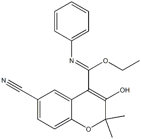 6-Cyano-3-hydroxy-2,2-dimethyl-N-phenyl-2H-1-benzopyran-4-carbimidic acid ethyl ester Struktur