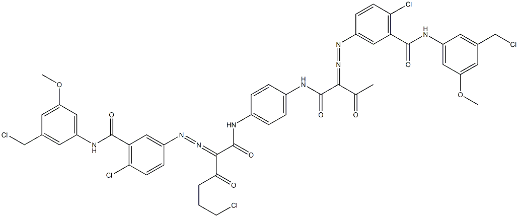 3,3'-[2-(2-Chloroethyl)-1,4-phenylenebis[iminocarbonyl(acetylmethylene)azo]]bis[N-[3-(chloromethyl)-5-methoxyphenyl]-6-chlorobenzamide] Struktur