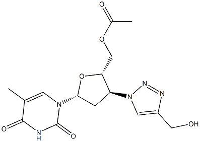 5'-O-Acetyl-3'-(4-(hydroxymethyl)-1H-1,2,3-triazol-1-yl)-3'-deoxythymidine Struktur