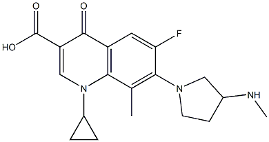 1-Cyclopropyl-6-fluoro-8-methyl-1,4-dihydro-7-[3-(methylamino)pyrrolidin-1-yl]-4-oxoquinoline-3-carboxylic acid Struktur