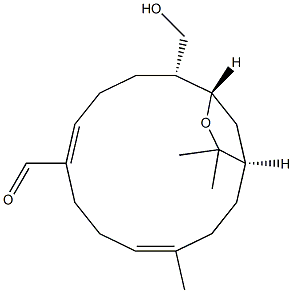 [1R,4Z,8E,12R,13S,(-)]-12-(Hydroxymethyl)-4,15,15-trimethyl-14-oxabicyclo[11.2.1]hexadeca-4,8-diene-8-carbaldehyde Struktur