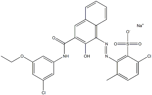 2-Chloro-5-methyl-6-[[3-[[(3-chloro-5-ethoxyphenyl)amino]carbonyl]-2-hydroxy-1-naphtyl]azo]benzenesulfonic acid sodium salt Struktur