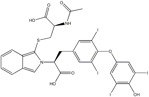 S-[2-[(S)-2-[4-(3,5-Diiodo-4-hydroxyphenoxy)-3,5-diiodophenyl]-1-carboxyethyl]-2H-isoindol-1-yl]-N-acetyl-L-cysteine Struktur