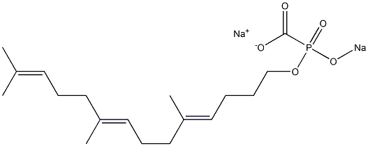 [[[(4E,8E)-5,9,13-Trimethyltetradeca-4,8,12-trienyl]oxy]sodiooxyphosphinyl]formic acid sodium salt Struktur