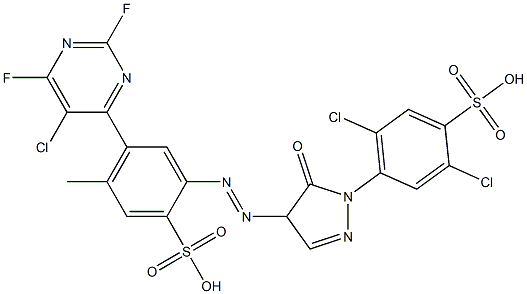 4-[4-[[5-(5-Chloro-2,6-difluoro-4-pyrimidinyl)-2-sulfo-4-methylphenyl]azo]-5-oxo-2-pyrazolin-1-yl]-2,5-dichlorobenzenesulfonic acid Struktur