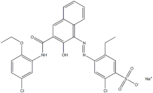 2-Chloro-5-ethyl-4-[[3-[[(3-chloro-6-ethoxyphenyl)amino]carbonyl]-2-hydroxy-1-naphtyl]azo]benzenesulfonic acid sodium salt Struktur