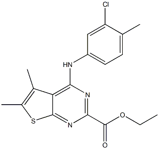 5,6-Dimethyl-4-(3-chloro-4-methylphenylamino)thieno[2,3-d]pyrimidine-2-carboxylic acid ethyl ester Struktur