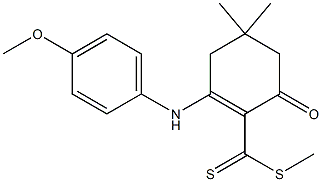 4,4-Dimethyl-6-oxo-2-(4-methoxyanilino)-1-cyclohexene-1-carbodithioic acid methyl ester Struktur