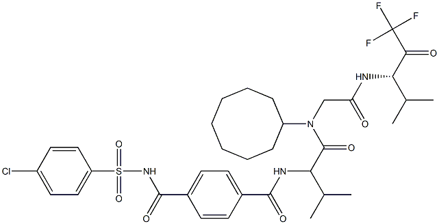 N-[(1S)-1-[[[Cyclooctyl][[[1-(trifluoroacetyl)-2-methylpropyl]carbamoyl]methyl]amino]carbonyl]-2-methylpropyl]-N'-[(4-chlorophenyl)sulfonyl]terephthalamide Struktur