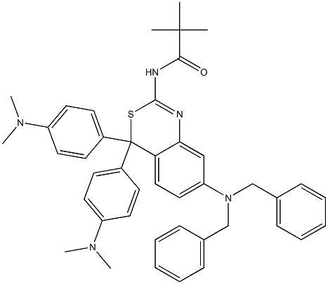 7-(Dibenzylamino)-4,4-bis[p-(dimethylamino)phenyl]-2-pivaloylamino-4H-3,1-benzothiazine Struktur