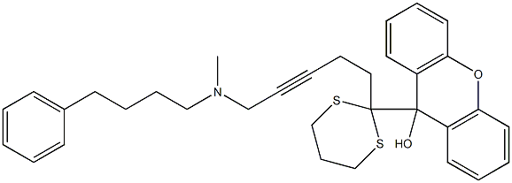 9-[2-[5-[N-Methyl-N-(4-phenylbutyl)amino]-3-pentynyl]-1,3-dithian-2-yl]-9H-xanthen-9-ol Struktur