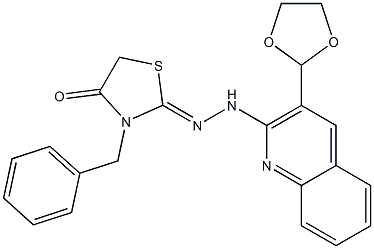 2-[2-[3-(1,3-Dioxolane-2-yl)quinoline-2-yl]hydrazono]-3-benzylthiazolidine-4-one Struktur