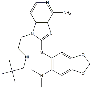 2-((6-(dimethylamino)benzo[d][1,3]dioxol-5-yl)thio)-1-(2-(neopentylamino)ethyl)-1H-imidazo[4,5-c]pyridin-4-amine Struktur