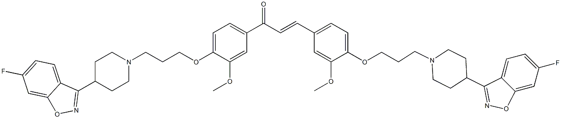 (E)-1,3-Bis(4-(3-(4-(6-fluorobenzo[d]isoxazol-3-yl)piperidin-1-yl)propoxy)-3-methoxyphenyl)prop-2-en-1-one Struktur