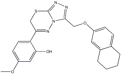 6-(2-hydroxy-4-methoxyphenyl)-3-((5,6,7,8-tetrahydronaphthalen-2-yl)oxymethyl)-7H-1,2,4-triazolo(3,4-b)-1,3,4-thiadiazine Struktur