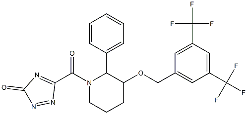 5-((3-(((3,5-bis(trifluoromethyl)phenyl)methyl)oxy)-2-phenylpiperidino)methyl)-3-oxo-1,2,4-triazolone Struktur