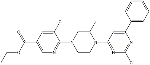 5-CHLORO-6-[4-(2-CHLORO-6-PHENYL-PYRIMIDIN-4-YL)-3-METHYL-PIPERAZIN-1-YL]-NICOTINIC ACID ETHYL ESTER Struktur