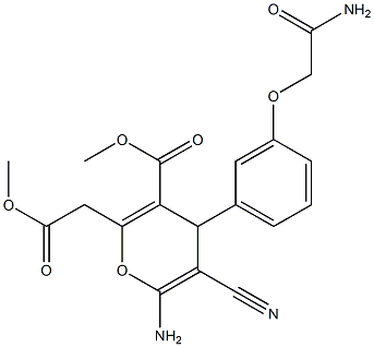 methyl 6-amino-4-[3-(2-amino-2-oxoethoxy)phenyl]-5-cyano-2-(2-methoxy-2-oxoethyl)-4H-pyran-3-carboxylate Struktur