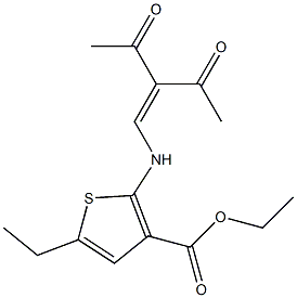 ethyl 2-[(2-acetyl-3-oxobut-1-enyl)amino]-5-ethylthiophene-3-carboxylate Struktur