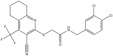 2-{[3-cyano-4-(trifluoromethyl)-5,6,7,8-tetrahydro-2-quinolinyl]sulfanyl}-N-(3,4-dichlorobenzyl)acetamide Struktur