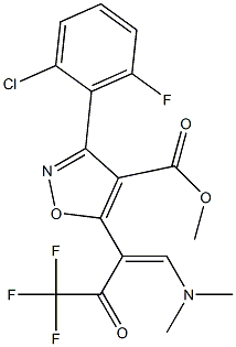 methyl 3-(2-chloro-6-fluorophenyl)-5-[2-(dimethylamino)-1-(2,2,2-trifluoroacetyl)vinyl]-4-isoxazolecarboxylate Struktur