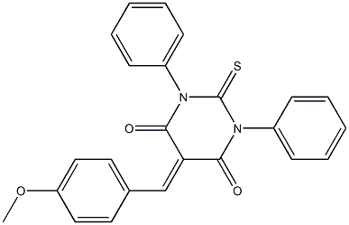 5-(4-methoxybenzylidene)-1,3-diphenyl-2-thioxohexahydropyrimidine-4,6-dione Struktur