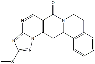 2-(methylsulfanyl)-8,9,13b,14-tetrahydro-6H-[1,2,4]triazolo[5'',1'':2',3']pyrimido[4',5':4,5]pyrido[2,1-a]isoquinolin-6-one Struktur