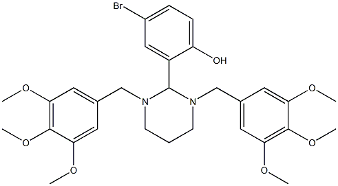 4-bromo-2-[1,3-di(3,4,5-trimethoxybenzyl)hexahydropyrimidin-2-yl]phenol Struktur