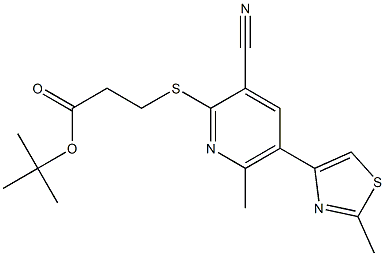 tert-butyl 3-{[3-cyano-6-methyl-5-(2-methyl-1,3-thiazol-4-yl)-2-pyridyl]thio}propanoate Struktur