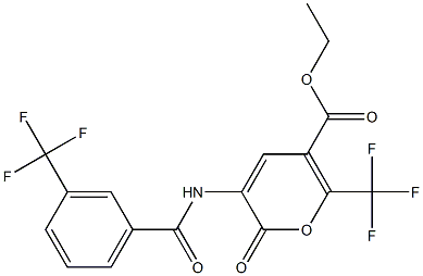 ethyl 2-oxo-6-(trifluoromethyl)-3-{[3-(trifluoromethyl)benzoyl]amino}-2H-pyran-5-carboxylate Struktur