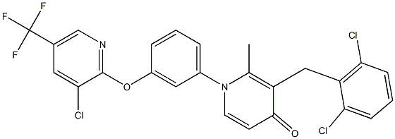 1-(3-{[3-chloro-5-(trifluoromethyl)-2-pyridinyl]oxy}phenyl)-3-(2,6-dichlorobenzyl)-2-methyl-4(1H)-pyridinone Struktur