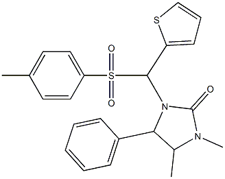 1,5-dimethyl-3-[[(4-methylphenyl)sulfonyl](2-thienyl)methyl]-4-phenyltetrahydro-2H-imidazol-2-one Struktur