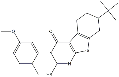 7-tert-Butyl-2-mercapto-3-(5-methoxy-2-methyl-phenyl)-5,6,7,8-tetrahydro-3H-benzo[4,5]thieno[2,3-d]pyrimidin-4-one Struktur